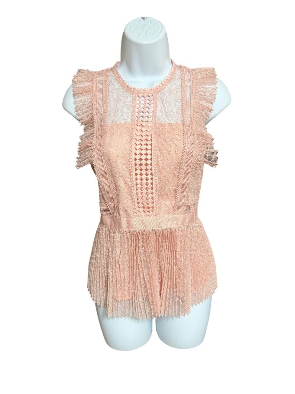 Heartloom XS Blush Pink Lace Ruffle Sleeveless Top With Pleated Hem NWOT
